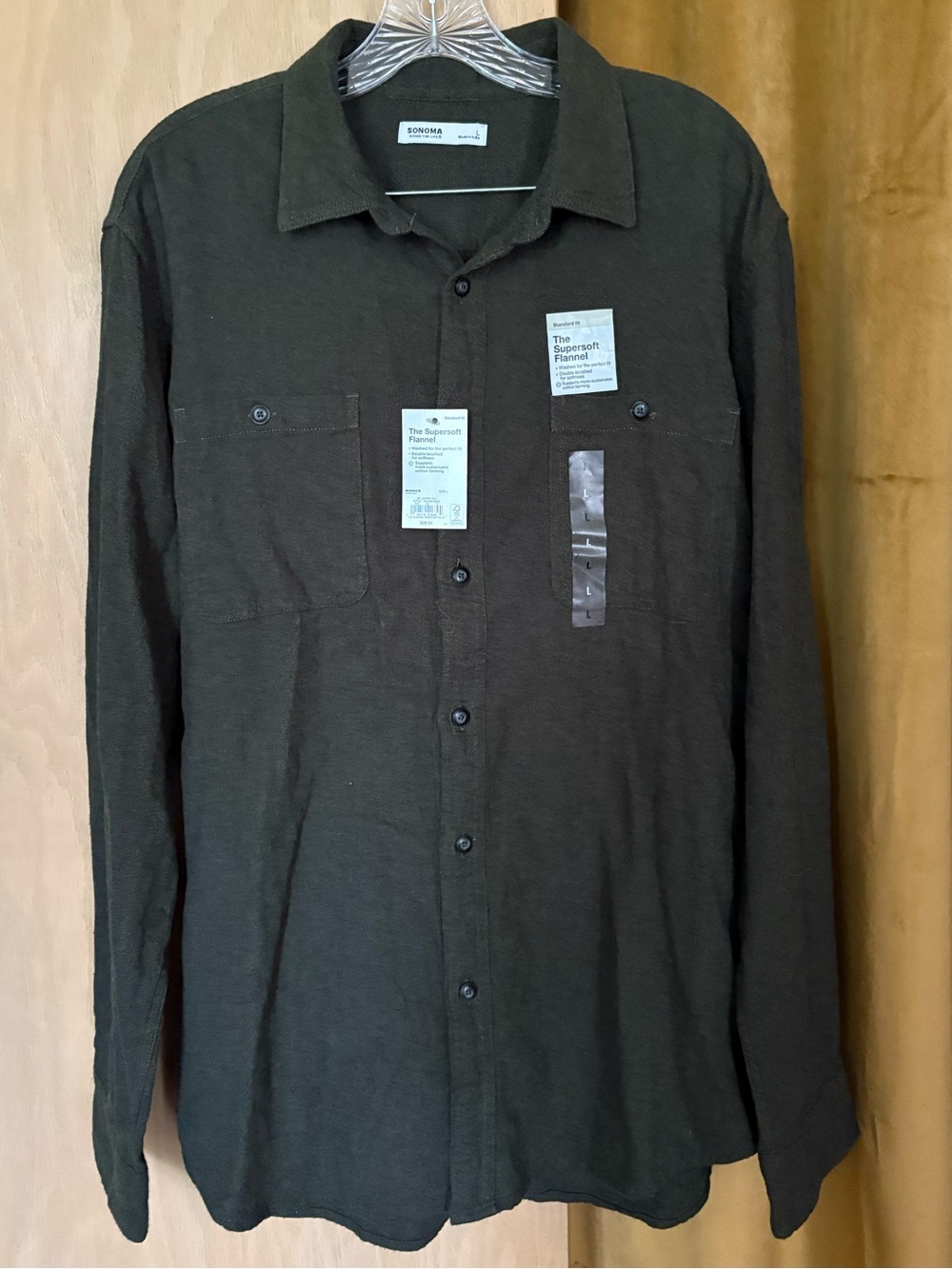 Sonoma Men's Dark Olive Green Long-Sleeve Button-Down Shirt